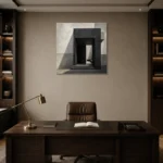 Black Portal Modern Architecture Wall Art Canvas Print displayed in a contemporary gallery-inspired room