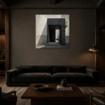 Black Portal Modern Architecture Wall Art Canvas Print shown in a warm modern interior