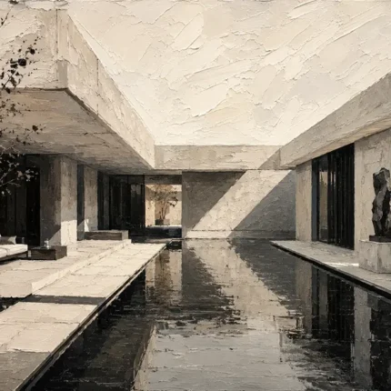 Reflective Villa Modern Architecture Wall Art Canvas Print