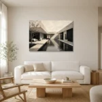 Reflective Villa Modern Architecture Wall Art Canvas Print styled in a refined neutral interior