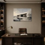 Mountain Villa Modern Architecture Wall Art Canvas Print displayed in a contemporary gallery-inspired room