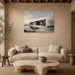 Mountain Villa Modern Architecture Wall Art Canvas Print presented in a sophisticated home setting