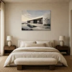 Mountain Villa Modern Architecture Wall Art Canvas Print showcased in an elegant minimalist interior