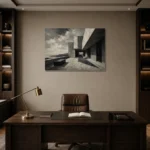 Coastal Terrace Modern Architecture Wall Art Canvas Print displayed in a contemporary gallery-inspired room