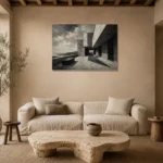 Coastal Terrace Modern Architecture Wall Art Canvas Print presented in a sophisticated home setting