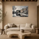Glass Pavilion Modern Architecture Wall Art Canvas Print presented in a sophisticated home setting