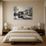 Glass Pavilion Modern Architecture Wall Art Canvas Print showcased in an elegant minimalist interior