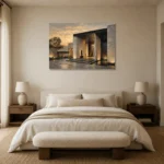 Sunset Villa Modern Architecture Wall Art Canvas Print showcased in an elegant minimalist interior