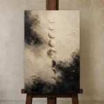 Textured Lunar Phases Moon Phase Wall Art Canvas Print displayed on a studio easel