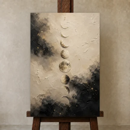 Textured Lunar Phases Moon Phase Wall Art Canvas Print shown in Studio Easel
