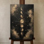 Celestial Lunar Map Moon Phase Wall Art Canvas Print displayed on a studio easel