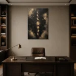 Celestial Lunar Map Moon Phase Wall Art Canvas Print displayed in a contemporary gallery-inspired room
