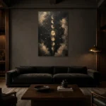 Celestial Lunar Map Moon Phase Wall Art Canvas Print shown in a warm modern interior