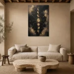 Celestial Lunar Map Moon Phase Wall Art Canvas Print presented in a sophisticated home setting