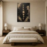 Celestial Lunar Map Moon Phase Wall Art Canvas Print showcased in an elegant minimalist interior