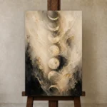 Ivory Veil Lunar Cycle Moon Phase Wall Art Canvas Print displayed on a studio easel