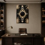 Black Eclipse Halo Moon Phase Wall Art Canvas Print displayed in a contemporary gallery-inspired room
