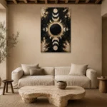 Black Eclipse Halo Moon Phase Wall Art Canvas Print presented in a sophisticated home setting