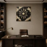 Celestial Lunar Calendar Moon Phase Wall Art Canvas Print displayed in a contemporary gallery-inspired room