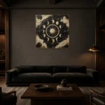 Celestial Lunar Calendar Moon Phase Wall Art Canvas Print shown in a warm modern interior
