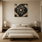 Celestial Lunar Calendar Moon Phase Wall Art Canvas Print showcased in an elegant minimalist interior