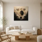 Celestial Crescent Orbit Moon Phase Wall Art Canvas Print styled in a refined neutral interior