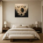 Celestial Crescent Orbit Moon Phase Wall Art Canvas Print showcased in an elegant minimalist interior