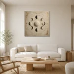 Ivory Lunar Orbit Moon Phase Wall Art Canvas Print styled in a refined neutral interior