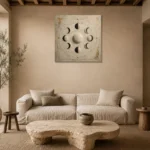 Ivory Lunar Orbit Moon Phase Wall Art Canvas Print presented in a sophisticated home setting