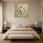 Ivory Lunar Orbit Moon Phase Wall Art Canvas Print showcased in an elegant minimalist interior