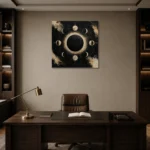 Black Lunar Eclipse Moon Phase Wall Art Canvas Print displayed in a contemporary gallery-inspired room