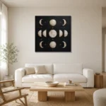 Noir Lunar Grid Moon Phase Wall Art Canvas Print styled in a refined neutral interior