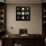 Noir Lunar Grid Moon Phase Wall Art Canvas Print displayed in a contemporary gallery-inspired room