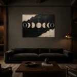 Horizontal Lunar Sequence Moon Phase Wall Art Canvas Print shown in a warm modern interior