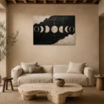 Horizontal Lunar Sequence Moon Phase Wall Art Canvas Print presented in a sophisticated home setting