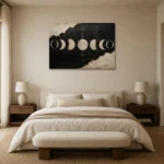 Horizontal Lunar Sequence Moon Phase Wall Art Canvas Print showcased in an elegant minimalist interior