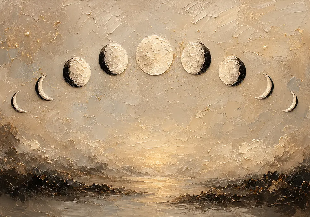 Golden Coastal Lunar Phases Moon Phase Wall Art Canvas Print