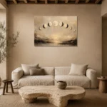Golden Coastal Lunar Phases Moon Phase Wall Art Canvas Print presented in a sophisticated home setting