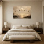 Golden Coastal Lunar Phases Moon Phase Wall Art Canvas Print showcased in an elegant minimalist interior