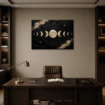 Noir Celestial Alignment Moon Phase Wall Art Canvas Print displayed in a contemporary gallery-inspired room