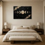 Noir Celestial Alignment Moon Phase Wall Art Canvas Print showcased in an elegant minimalist interior