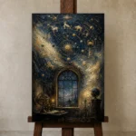 Celestial Observatory Zodiac Wall Art Canvas Print displayed on a studio easel