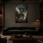 Celestial Observatory Zodiac Wall Art Canvas Print shown in a warm modern interior