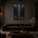 Zodiac Medallion Astrology Wall Art Canvas Print shown in a warm modern interior
