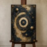 Orbital Zodiac Chart Zodiac Wall Art Canvas Print displayed on a studio easel