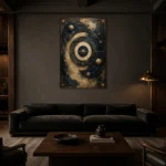 Orbital Zodiac Chart Zodiac Wall Art Canvas Print shown in a warm modern interior