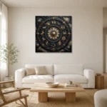 Crystal Zodiac Wheel Zodiac Wall Art Canvas Print styled in a refined neutral interior