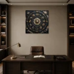 Crystal Zodiac Wheel Zodiac Wall Art Canvas Print displayed in a contemporary gallery-inspired room