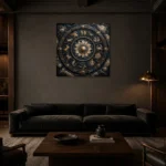 Crystal Zodiac Wheel Zodiac Wall Art Canvas Print shown in a warm modern interior