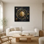 Sun and Moon Zodiac Wall Art Canvas Print styled in a refined neutral interior